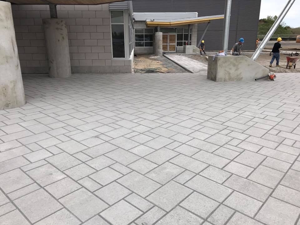 Construction site with tiled pavement.