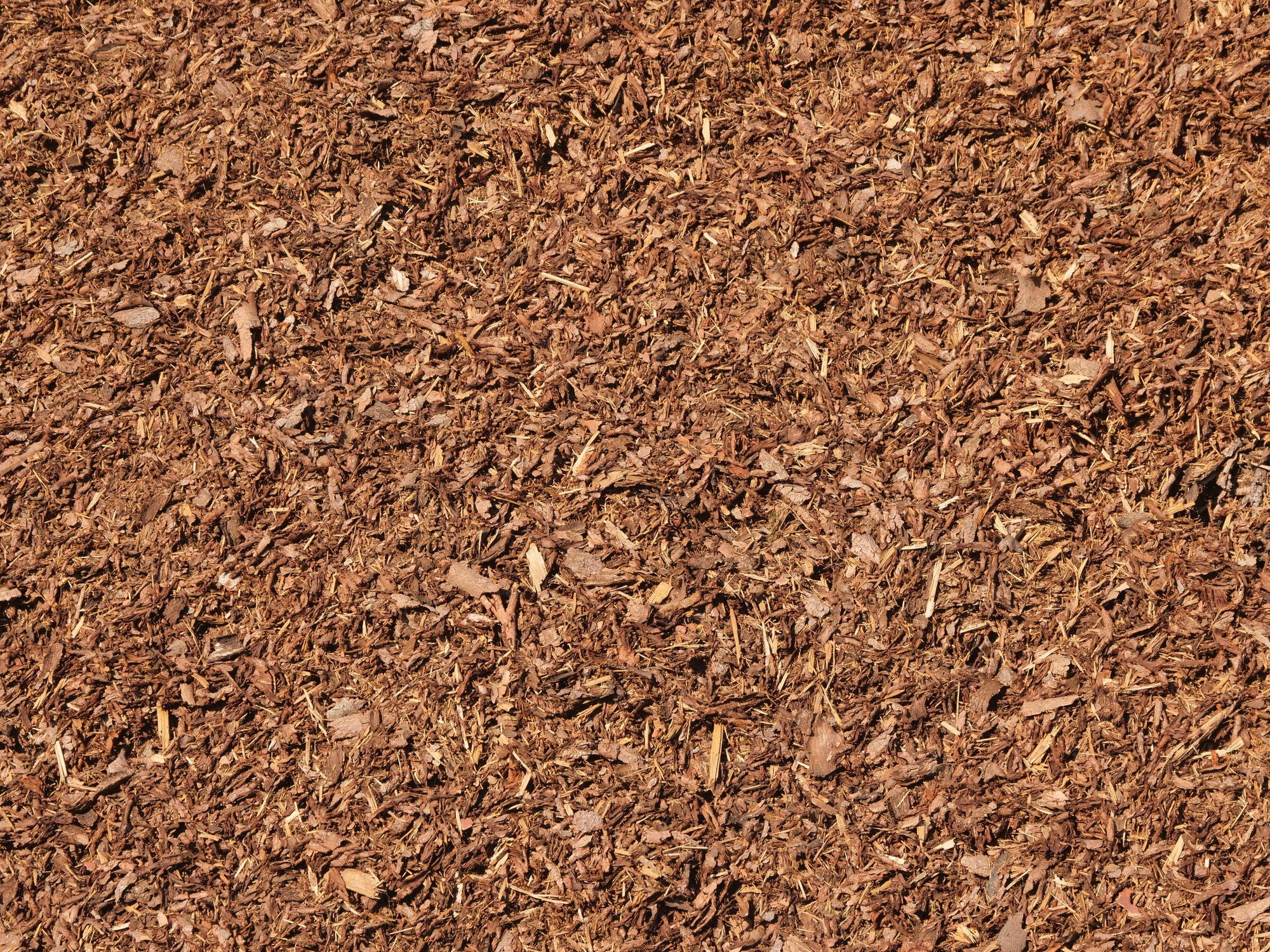 Closeup of brown mulch texture on ground